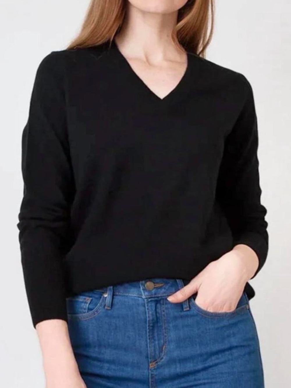 Ann Mashburn Cydney 100% Cashmere V Neck Sweater Black Medium